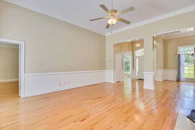 327 Peter Carnes Dr, North Augusta, SC 29860 - unfurnished room featuring a chandelier, light wood-style flooring, ornamental molding, and ceiling fan
