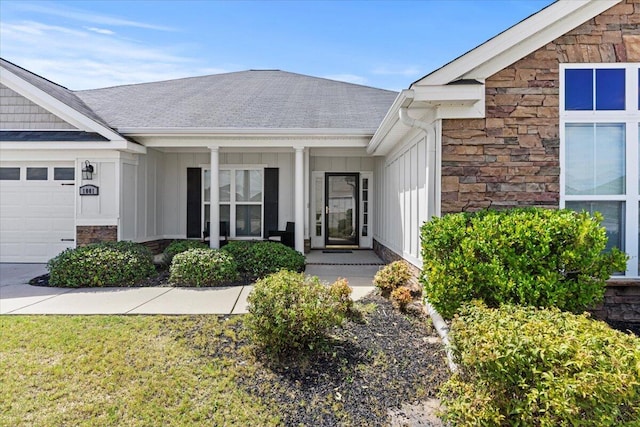 entrance to property featuring a garage