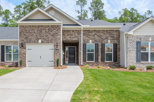 1006 Rosendale Dr, Hephzibah, GA 30815 - view of front of property with a front yard, concrete driveway, brick siding, a garage, and a shingled roof