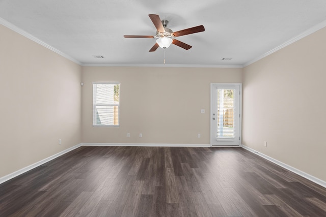1006 Rosendale Dr, Hephzibah, GA 30815 - unfurnished room featuring dark wood-type flooring, a ceiling fan, and ornamental molding