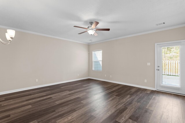 1006 Rosendale Dr, Hephzibah, GA 30815 - unfurnished room featuring dark wood-style floors, ceiling fan, and crown molding