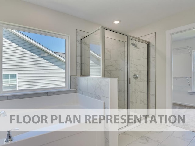 807 Lillian Park Dr Unit Lp2, Grovetown, GA 30813 - full bath featuring a garden tub, a stall shower, a spacious closet, marble look tile flooring, and recessed lighting