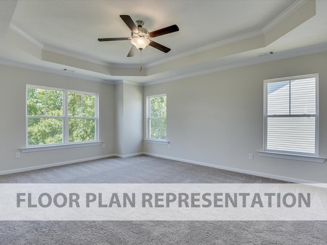 807 Lillian Park Dr Unit Lp2, Grovetown, GA 30813 - empty room featuring a tray ceiling, crown molding, carpet flooring, baseboards, and ceiling fan