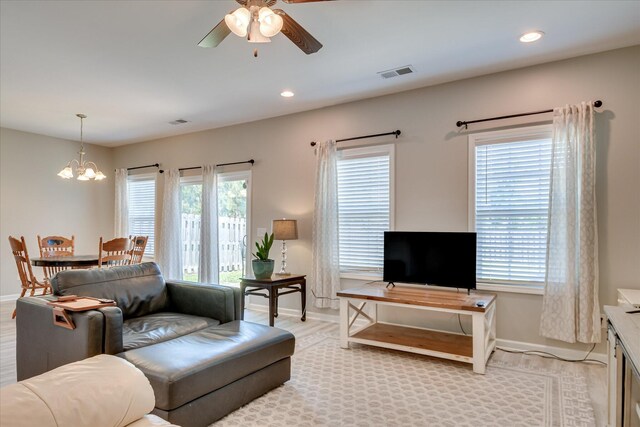260 Claudia Dr, Grovetown, GA 30813 - living room with a chandelier, plenty of natural light, ceiling fan, baseboards, and recessed lighting