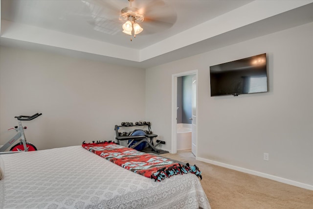 260 Claudia Dr, Grovetown, GA 30813 - bedroom featuring carpet, baseboards, a raised ceiling, ensuite bathroom, and a ceiling fan