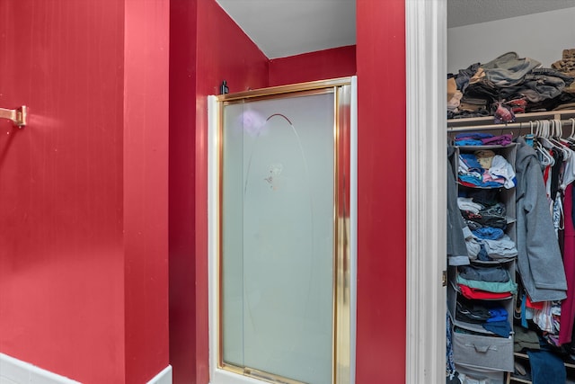 full bath with a spacious closet and a shower stall