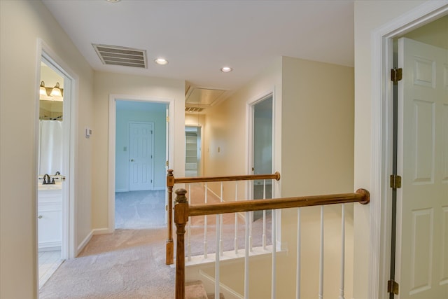 3549 Stevens Way, Martinez, GA 30907 - hallway with attic access, an upstairs landing, carpet flooring, and recessed lighting
