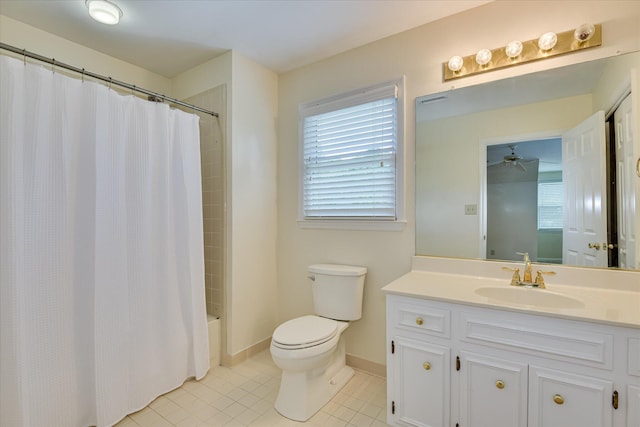 3549 Stevens Way, Martinez, GA 30907 - full bath with vanity, tile patterned floors, shower / tub combo, and a ceiling fan