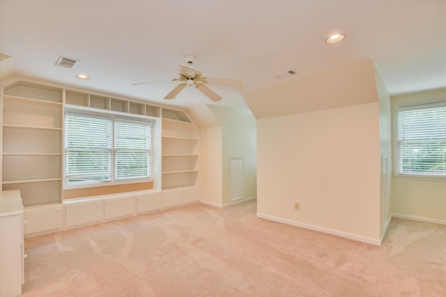 3549 Stevens Way, Martinez, GA 30907 - additional living space featuring vaulted ceiling, light carpet, ceiling fan, recessed lighting, and built in shelves
