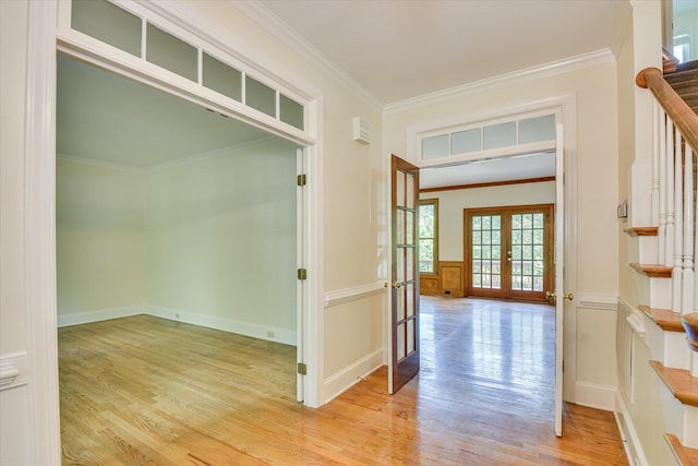 3549 Stevens Way, Martinez, GA 30907 - corridor with french doors, stairway, light wood-type flooring, and ornamental molding