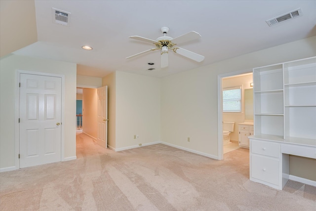 3549 Stevens Way, Martinez, GA 30907 - unfurnished bedroom with light carpet, recessed lighting, connected bathroom, and a ceiling fan