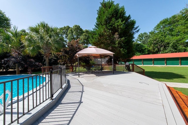 116 Jackson Rd, Jackson, SC 29831 - wooden terrace featuring a gazebo, an outdoor pool, and a yard