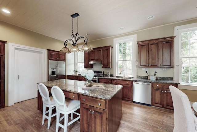 116 Jackson Rd, Jackson, SC 29831 - kitchen featuring appliances with stainless steel finishes, a sink, under cabinet range hood, light wood-style floors, and recessed lighting