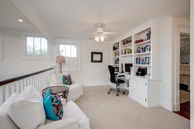 2619 Raymond Ave, Augusta, GA 30904 - office space featuring baseboards, recessed lighting, light colored carpet, built in desk, and a ceiling fan