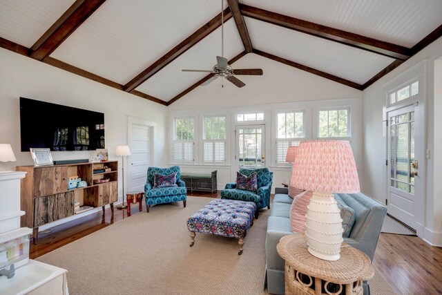 2619 Raymond Ave, Augusta, GA 30904 - living area featuring lofted ceiling with beams, ceiling fan, and wood finished floors