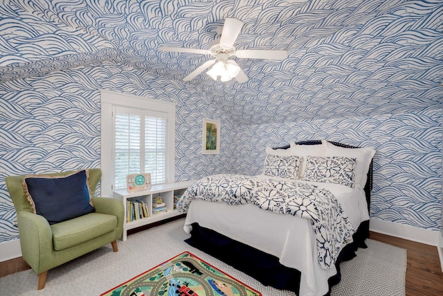 2619 Raymond Ave, Augusta, GA 30904 - bedroom with baseboards, ceiling fan, wood finished floors, and wallpapered walls