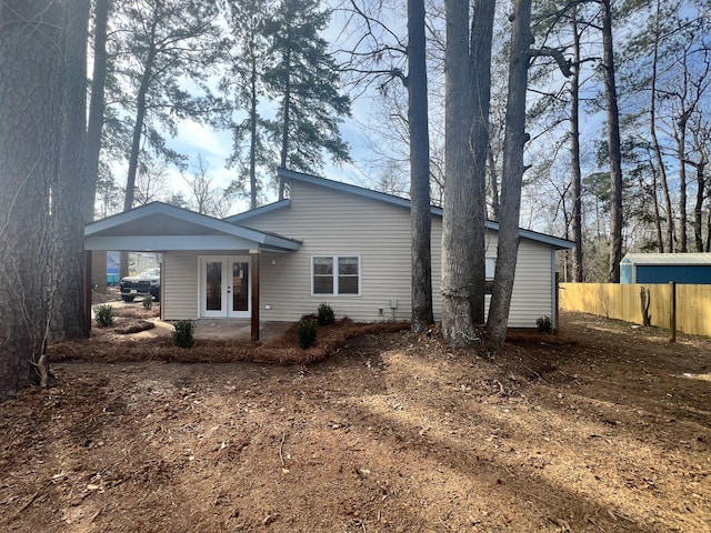 back of house with french doors