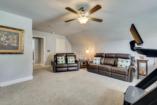 1856 Preservation Cir, Evans, GA 30809 - living area with carpet floors, a ceiling fan, and vaulted ceiling
