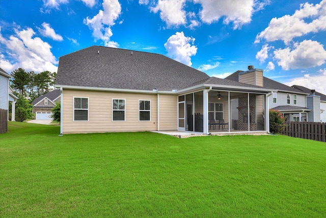 1856 Preservation Cir, Evans, GA 30809 - back of property with a sunroom, ceiling fan, a chimney, and a patio area
