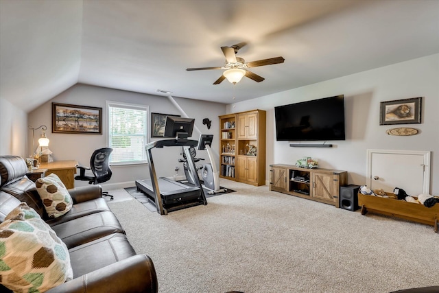 1856 Preservation Cir, Evans, GA 30809 - living area with ceiling fan, carpet, and lofted ceiling