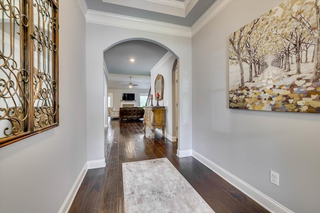 1856 Preservation Cir, Evans, GA 30809 - hallway featuring arched walkways, hardwood / wood-style floors, and crown molding