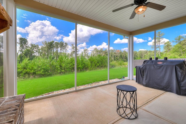 1856 Preservation Cir, Evans, GA 30809 - sunroom with a ceiling fan and view of scattered trees