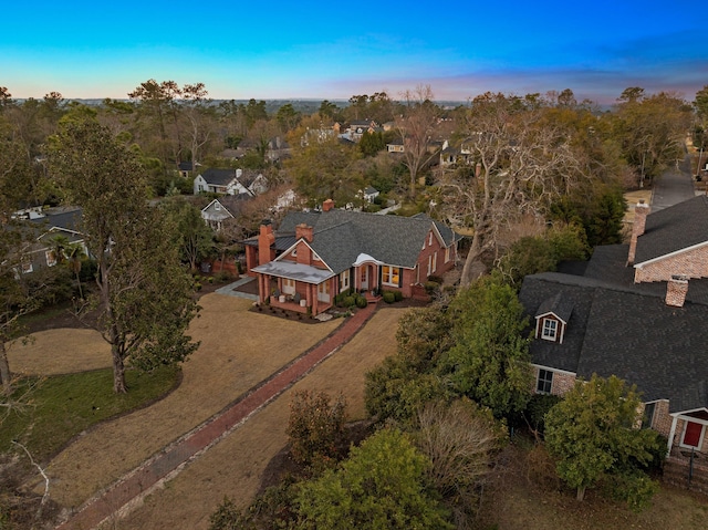 view of aerial view at dusk