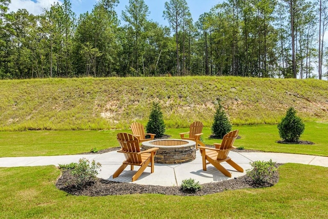 view of patio / terrace featuring a fire pit