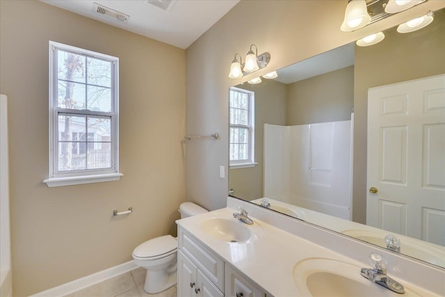 bathroom featuring tile patterned flooring, visible vents, a sink, and toilet