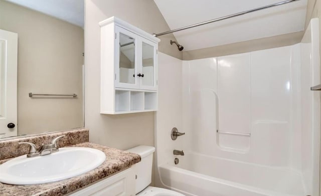 1026 Barrett Dr, Evans, GA 30809 - bathroom featuring bathtub / shower combination, vanity, and vaulted ceiling