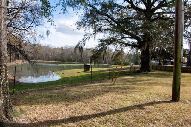 view of yard with a water view