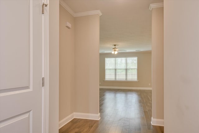 3109 Lobella Dr, Grovetown, GA 30813 - hallway with crown molding, dark wood-type flooring, and baseboards