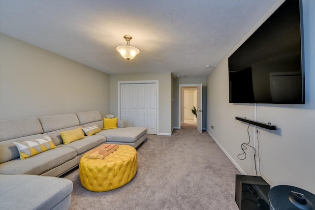 living room featuring light colored carpet