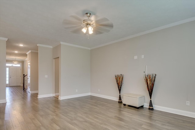 3109 Lobella Dr, Grovetown, GA 30813 - empty room with ornamental molding, wood finished floors, ceiling fan, and baseboards