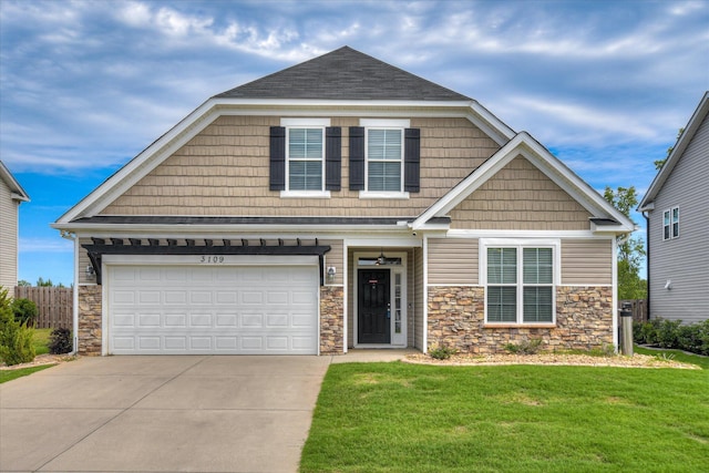 3109 Lobella Dr, Grovetown, GA 30813 - craftsman-style house with stone siding, concrete driveway, a shingled roof, and a garage