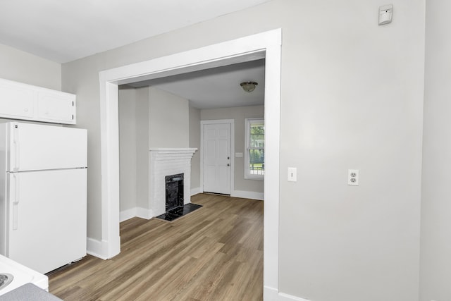 209 Ellis St, Augusta, GA 30901 - unfurnished living room with light wood-style floors and a brick fireplace