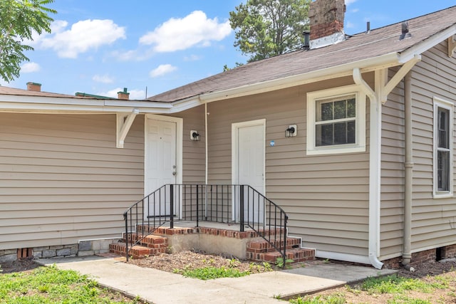 209 Ellis St, Augusta, GA 30901 - property entrance with a chimney and a shingled roof