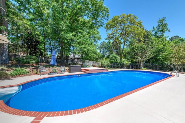 view of pool with a fenced in pool, a fenced backyard, and a patio