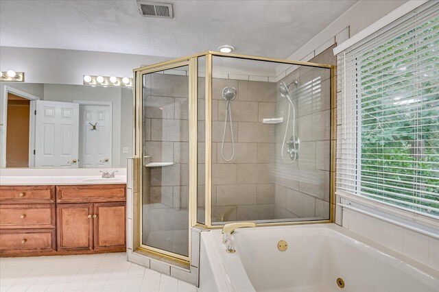 3696 El Cordero Ranch Springs Rd, Augusta, GA 30907 - bathroom with a shower stall, a tub with jets, vanity, and tile patterned flooring