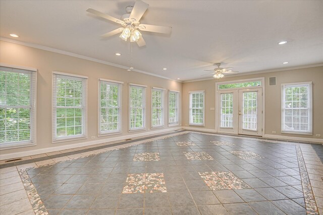 3696 El Cordero Ranch Springs Rd, Augusta, GA 30907 - empty room with inlaid floor details, a ceiling fan, recessed lighting, crown molding, and baseboards