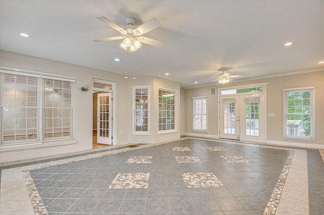 3696 El Cordero Ranch Springs Rd, Augusta, GA 30907 - interior space with inlaid floor details, ceiling fan, recessed lighting, crown molding, and baseboards