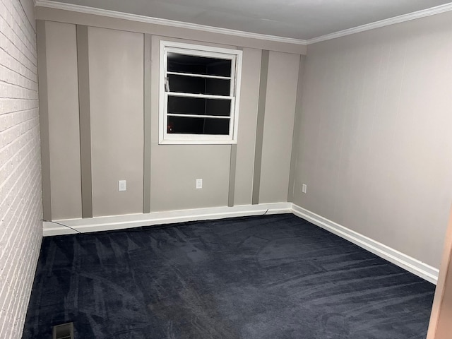 carpeted empty room with ornamental molding