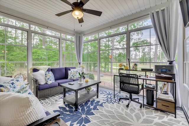 137 Elgin Ln, Mccormick, SC 29835 - sunroom featuring an outdoor hangout area and a ceiling fan