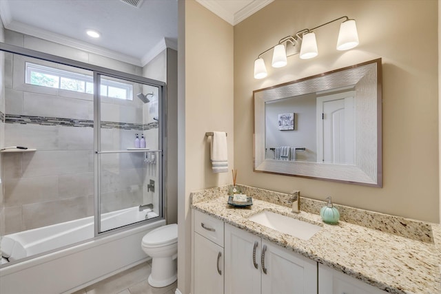 137 Elgin Ln, Mccormick, SC 29835 - full bath featuring toilet, enclosed tub / shower combo, tile patterned flooring, vanity, and crown molding