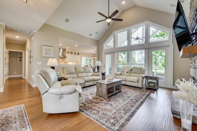 137 Elgin Ln, Mccormick, SC 29835 - living area with a ceiling fan, visible vents, and wood finished floors