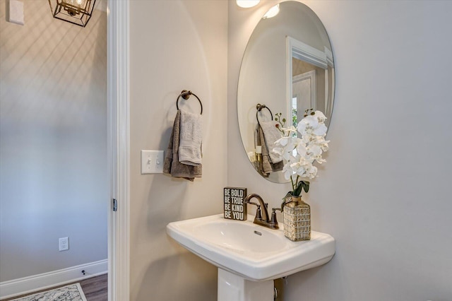 bathroom with wood-type flooring and sink