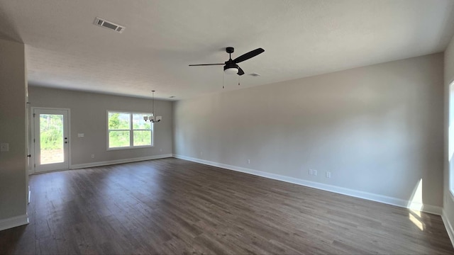 1759 Storm Branch Rd, Beech Island, SC 29842 - empty room featuring ceiling fan, dark wood-style floors, and a chandelier
