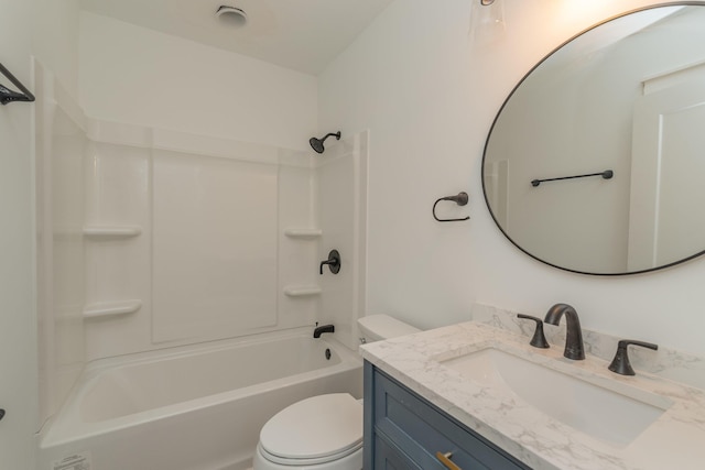 full bathroom with vanity, toilet, and shower / washtub combination