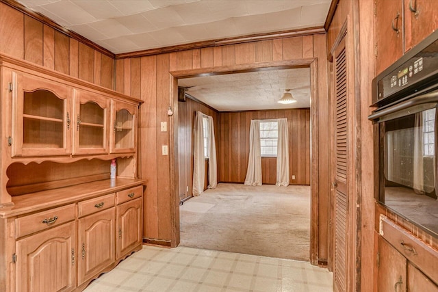 1775 Metasville Rd, Lincolnton, GA 30817 - hallway with light carpet, wood walls, crown molding, and light floors