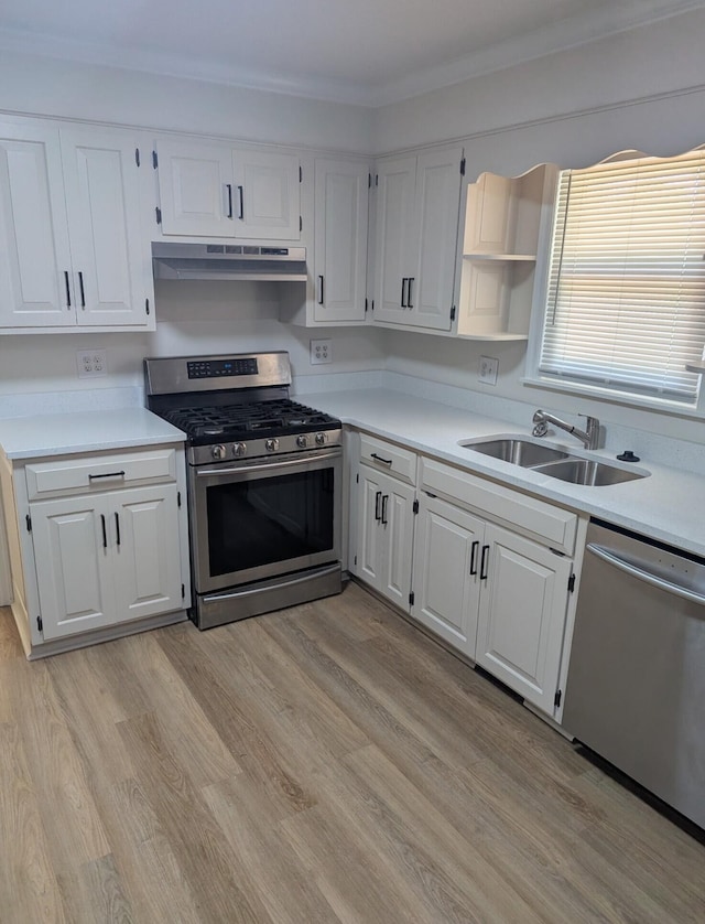 209 Biltmore Ct, Martinez, GA 30907 - kitchen with appliances with stainless steel finishes, white cabinets, open shelves, light countertops, and under cabinet range hood